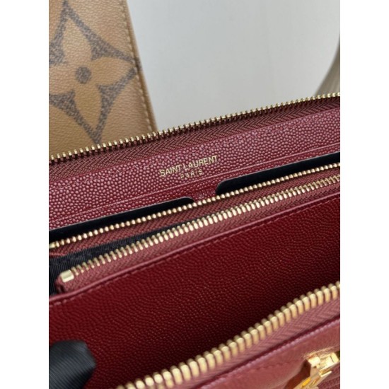 Replica di lusso Pari Portafoglio YSL Saint Laurent Monogram Continental con cerniera Maroon Imitazioni Cloni Pari replica Portafoglio YSL Saint Laurent Monogram Continental con cerniera Maroon firmate