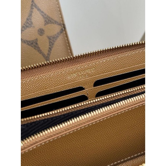 Cloni Alta gamma replica Portafoglio YSL Saint Laurent Monogram Continental con cerniera Caramello firmate