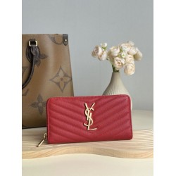 Portafoglio YSL Saint Laurent Monogram Continental con cerniera Rosso