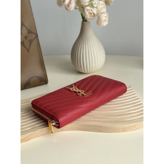 Replica di lusso Portafoglio YSL Saint Laurent Monogram Continental con cerniera Rosso Imitazioni Cloni Portafoglio YSL Saint Laurent Monogram Continental con cerniera Rosso firmate