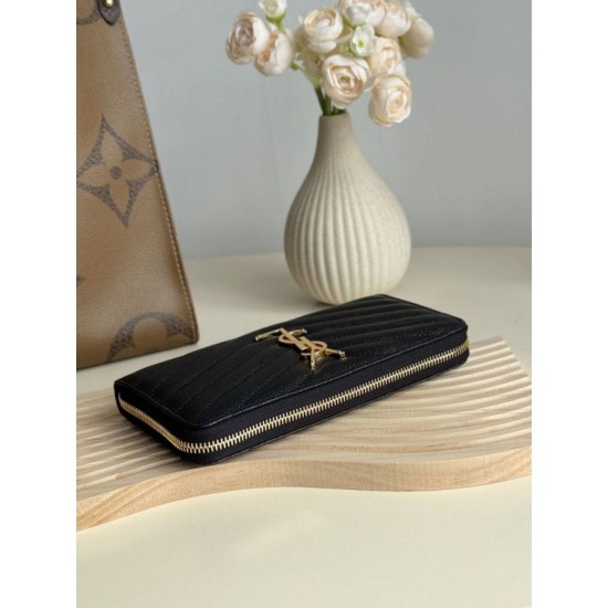 Replica di lusso Qualità da grande Portafoglio YSL Saint Laurent Monogram Continental con cerniera Nero Oro Imitazioni Cloni Qualità da grande replica Portafoglio YSL Saint Laurent Monogram Continental con cerniera Nero Oro firmate