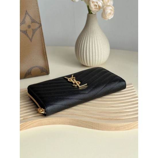 Replica di lusso Qualità da grande Portafoglio YSL Saint Laurent Monogram Continental con cerniera Nero Oro Imitazioni Cloni Qualità da grande replica Portafoglio YSL Saint Laurent Monogram Continental con cerniera Nero Oro firmate