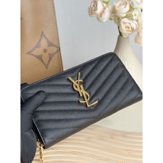Replica di lusso Qualità da grande Portafoglio YSL Saint Laurent Monogram Continental con cerniera Nero Oro Imitazioni Cloni Qualità da grande replica Portafoglio YSL Saint Laurent Monogram Continental con cerniera Nero Oro firmate