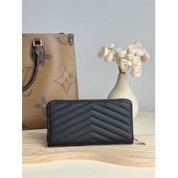 Pari Dettagli perfetti Portafoglio YSL Saint Laurent Monogram Continental con cerniera Nero Argento