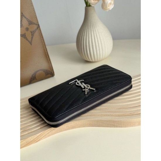 Replica di lusso Pari Dettagli perfetti Portafoglio YSL Saint Laurent Monogram Continental con cerniera Nero Argento Imitazioni Cloni Pari replica Dettagli perfetti Portafoglio YSL Saint Laurent Monogram Continental con cerniera Nero Argento firmate