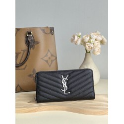 Pari Dettagli perfetti Portafoglio YSL Saint Laurent Monogram Continental con cerniera Nero Argento