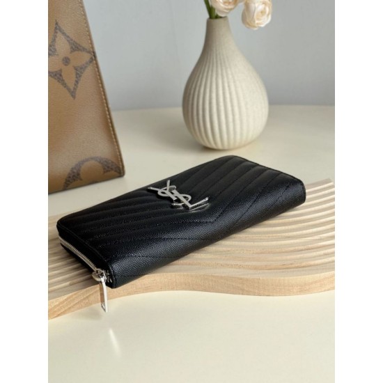 Replica di lusso Pari Dettagli perfetti Portafoglio YSL Saint Laurent Monogram Continental con cerniera Nero Argento Imitazioni Cloni Pari replica Dettagli perfetti Portafoglio YSL Saint Laurent Monogram Continental con cerniera Nero Argento firmate