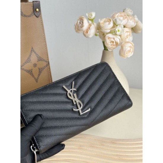 Replica di lusso Pari Dettagli perfetti Portafoglio YSL Saint Laurent Monogram Continental con cerniera Nero Argento Imitazioni Cloni Pari replica Dettagli perfetti Portafoglio YSL Saint Laurent Monogram Continental con cerniera Nero Argento firmate