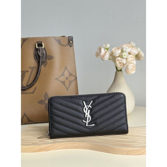 Replica di lusso Pari Dettagli perfetti Portafoglio YSL Saint Laurent Monogram Continental con cerniera Nero Argento Imitazioni Cloni Pari replica Dettagli perfetti Portafoglio YSL Saint Laurent Monogram Continental con cerniera Nero Argento firmate