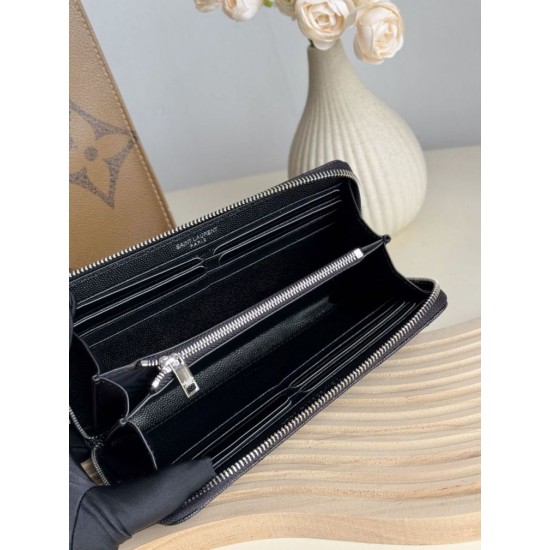 Replica di lusso Pari Dettagli perfetti Portafoglio YSL Saint Laurent Monogram Continental con cerniera Nero Argento Imitazioni Cloni Pari replica Dettagli perfetti Portafoglio YSL Saint Laurent Monogram Continental con cerniera Nero Argento firmate
