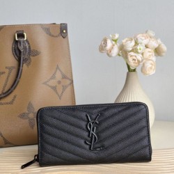 Cloni Pari replica Portafoglio YSL Saint Laurent Monogram Continental con cerniera Nero firmate