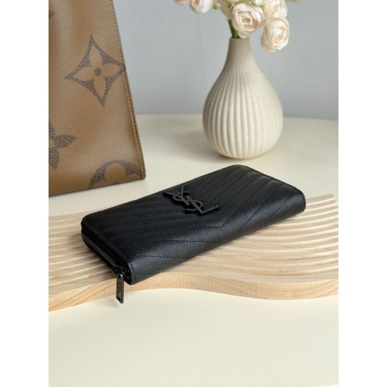 Replica di lusso Pari Portafoglio YSL Saint Laurent Monogram Continental con cerniera Nero Imitazioni Cloni Pari replica Portafoglio YSL Saint Laurent Monogram Continental con cerniera Nero firmate