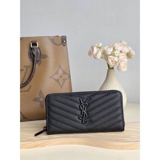 Replica di lusso Pari Portafoglio YSL Saint Laurent Monogram Continental con cerniera Nero Imitazioni Cloni Pari replica Portafoglio YSL Saint Laurent Monogram Continental con cerniera Nero firmate