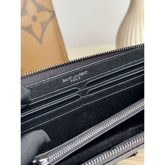 Replica di lusso Pari Portafoglio YSL Saint Laurent Monogram Continental con cerniera Nero Imitazioni Cloni Pari replica Portafoglio YSL Saint Laurent Monogram Continental con cerniera Nero firmate