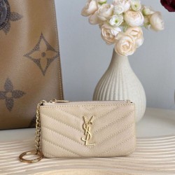 Cloni Pari replica imitazione Porta carte con cerniera YSL Saint Laurent Cassandre Matelassé Fragments Albicocca firmate