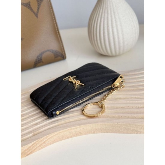 Replica di lusso Dettagli perfetti Porta carte con cerniera YSL Saint Laurent Cassandre Matelassé Fragments Nero Oro Imitazioni Cloni Dettagli perfetti Porta carte con cerniera YSL Saint Laurent Cassandre Matelassé Fragments Nero Oro firmate