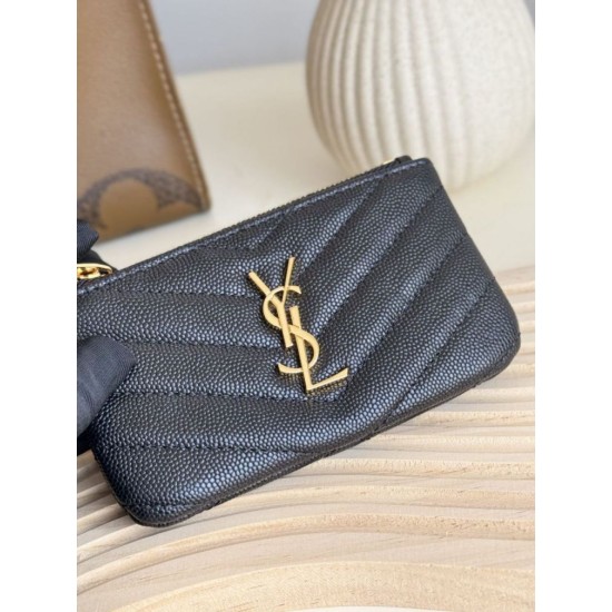 Replica di lusso Dettagli perfetti Porta carte con cerniera YSL Saint Laurent Cassandre Matelassé Fragments Nero Oro Imitazioni Cloni Dettagli perfetti Porta carte con cerniera YSL Saint Laurent Cassandre Matelassé Fragments Nero Oro firmate