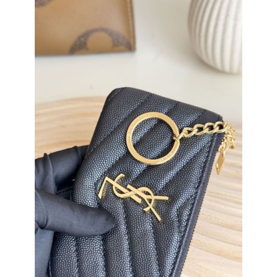 Replica di lusso Dettagli perfetti Porta carte con cerniera YSL Saint Laurent Cassandre Matelassé Fragments Nero Oro Imitazioni Cloni Dettagli perfetti Porta carte con cerniera YSL Saint Laurent Cassandre Matelassé Fragments Nero Oro firmate