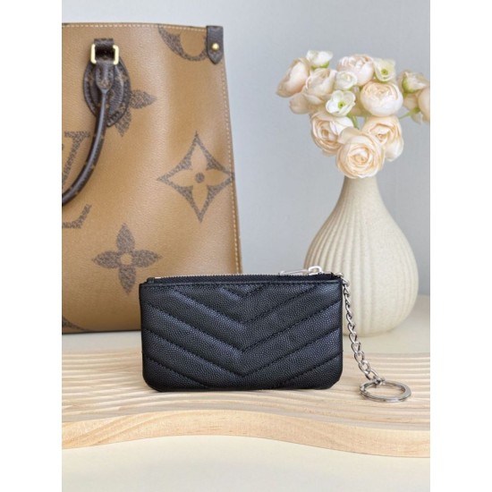 Cloni Pari replica Porta carte con cerniera YSL Saint Laurent Cassandre Matelassé Fragments Nero Argento firmate