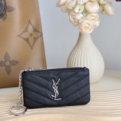 Cloni Pari replica Porta carte con cerniera YSL Saint Laurent Cassandre Matelassé Fragments Nero Argento firmate