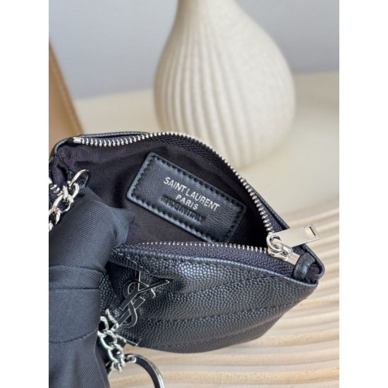 Cloni Pari replica Porta carte con cerniera YSL Saint Laurent Cassandre Matelassé Fragments Nero Argento firmate