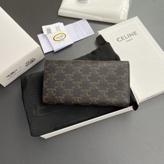 Replica di lusso Borse di alta qualità Portafoglio grande Celine in tela con chiusura a trionfo Imitazioni Replica Borse di alta qualità Portafoglio grande Celine in tela con chiusura a trionfo firmate