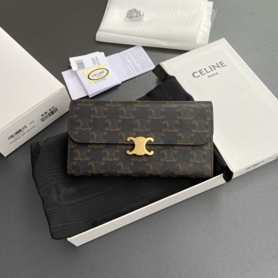 Replica di lusso Borse di alta qualità Portafoglio grande Celine in tela con chiusura a trionfo Imitazioni Replica Borse di alta qualità Portafoglio grande Celine in tela con chiusura a trionfo firmate
