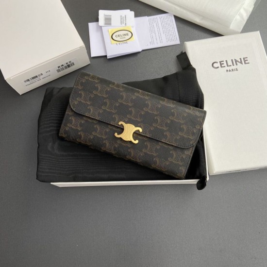Replica di lusso Borse di alta qualità Portafoglio grande Celine in tela con chiusura a trionfo Imitazioni Replica Borse di alta qualità Portafoglio grande Celine in tela con chiusura a trionfo firmate