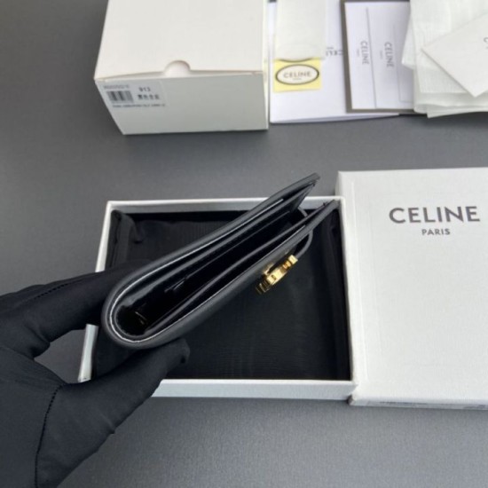 Replica di lusso Alta gamma Portafoglio Celine con tracolla media Nino Nero Imitazioni Cloni Alta gamma replica Portafoglio Celine con tracolla media Nino Nero firmate