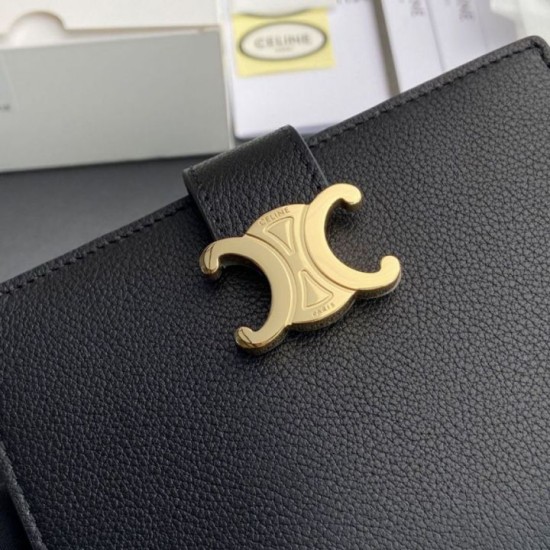 Replica di lusso Alta gamma Portafoglio Celine con tracolla media Nino Nero Imitazioni Cloni Alta gamma replica Portafoglio Celine con tracolla media Nino Nero firmate