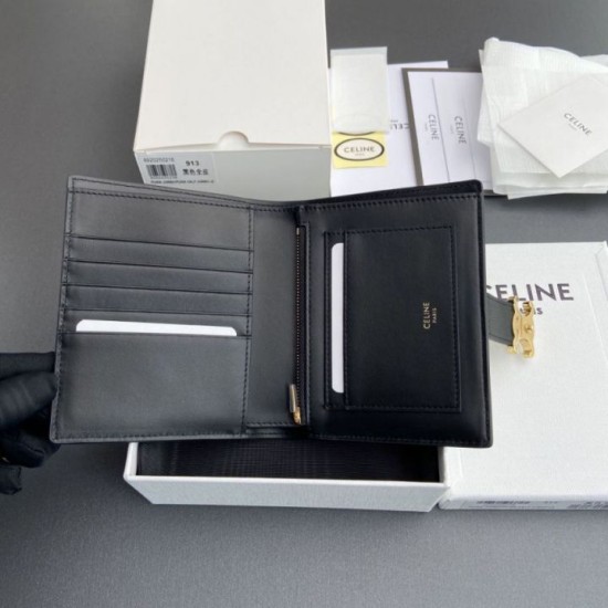 Replica di lusso Alta gamma Portafoglio Celine con tracolla media Nino Nero Imitazioni Cloni Alta gamma replica Portafoglio Celine con tracolla media Nino Nero firmate