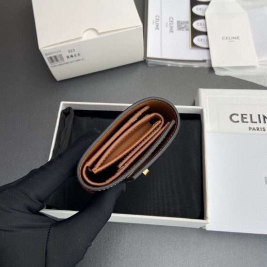 Replica di lusso Portafoglio piccolo a tre ante CELINE 16 in pelle di vitello satinata Marrone Imitazioni Cloni Portafoglio piccolo a tre ante CELINE 16 in pelle di vitello satinata Marrone firmate