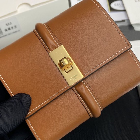 Replica di lusso Portafoglio piccolo a tre ante CELINE 16 in pelle di vitello satinata Marrone Imitazioni Cloni Portafoglio piccolo a tre ante CELINE 16 in pelle di vitello satinata Marrone firmate