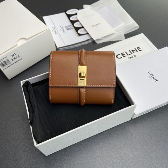 Replica di lusso Portafoglio piccolo a tre ante CELINE 16 in pelle di vitello satinata Marrone Imitazioni Cloni Portafoglio piccolo a tre ante CELINE 16 in pelle di vitello satinata Marrone firmate