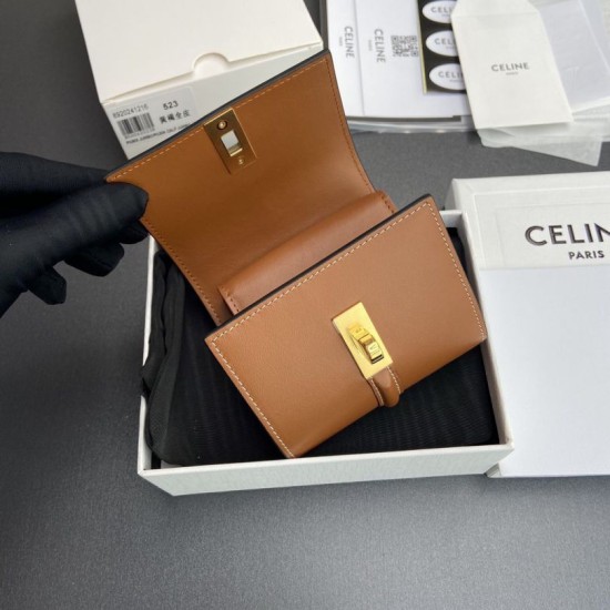 Replica di lusso Portafoglio piccolo a tre ante CELINE 16 in pelle di vitello satinata Marrone Imitazioni Cloni Portafoglio piccolo a tre ante CELINE 16 in pelle di vitello satinata Marrone firmate
