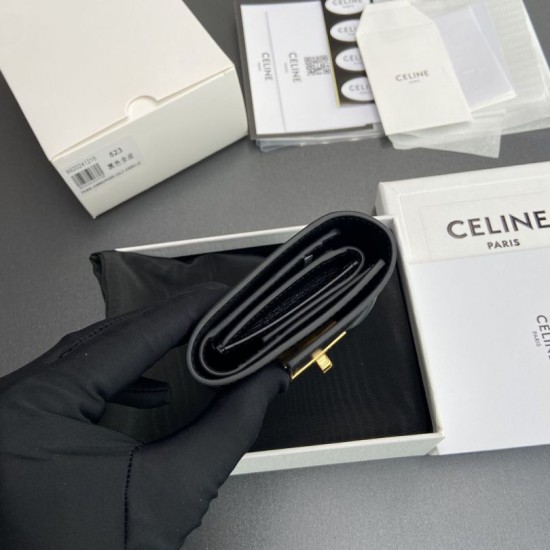 Replica di lusso Portafoglio piccolo a tre ante CELINE 16 in pelle di vitello satinata Nero Imitazioni Cloni Portafoglio piccolo a tre ante CELINE 16 in pelle di vitello satinata Nero firmate