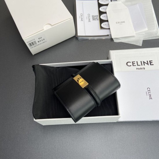 Replica di lusso Portafoglio piccolo a tre ante CELINE 16 in pelle di vitello satinata Nero Imitazioni Cloni Portafoglio piccolo a tre ante CELINE 16 in pelle di vitello satinata Nero firmate