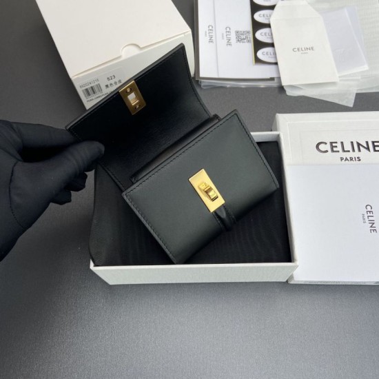 Replica di lusso Portafoglio piccolo a tre ante CELINE 16 in pelle di vitello satinata Nero Imitazioni Cloni Portafoglio piccolo a tre ante CELINE 16 in pelle di vitello satinata Nero firmate