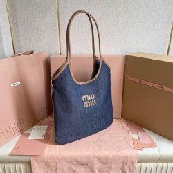 Borsa a tracolla Miu Miu Ivy denim con finiture pelle 5BG231 Blu Borsa a tracolla Miu Miu Ivy denim con finiture pelle 5BG231 Blu