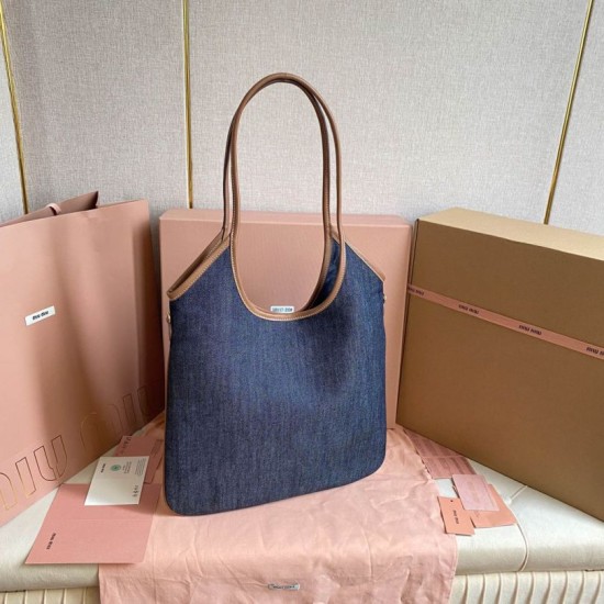 Replica di lusso Borsa a tracolla Miu Miu Ivy denim con finiture pelle 5BG231 Blu Imitazioni Cloni Borsa a tracolla Miu Miu Ivy denim con finiture pelle 5BG231 Blu firmate