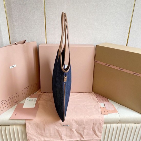 Replica di lusso Borsa a tracolla Miu Miu Ivy denim con finiture pelle 5BG231 Blu Imitazioni Cloni Borsa a tracolla Miu Miu Ivy denim con finiture pelle 5BG231 Blu firmate