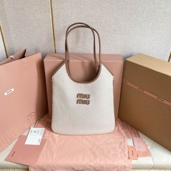 Borse a tracolla Miu Miu Ivy denim con finiture pelle 5BG231 Bianca