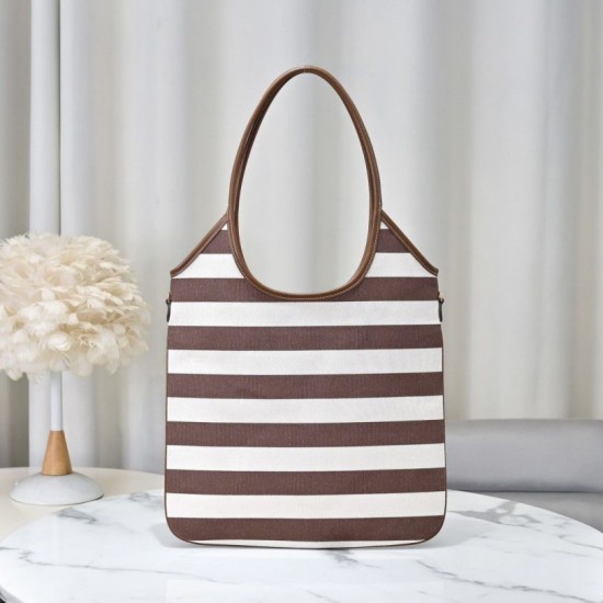 Cloni Borsa a tracolla Miu Miu Ivy tela a righe e pelle 5BG231 caffè chiaro firmate