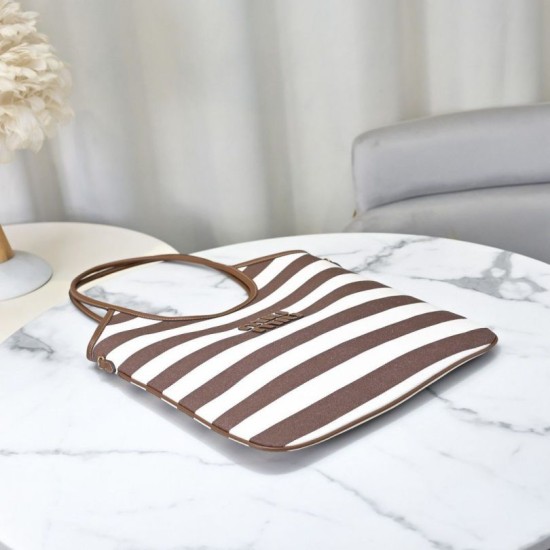 Cloni Borsa a tracolla Miu Miu Ivy tela a righe e pelle 5BG231 caffè chiaro firmate