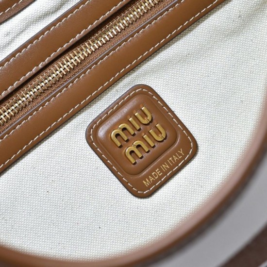 Cloni Borsa a tracolla Miu Miu Ivy tela a righe e pelle 5BG231 caffè chiaro firmate