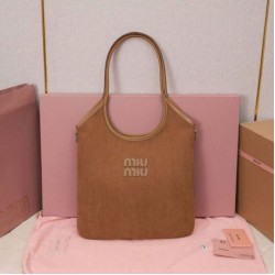Borsa a tracolla/hobo Miu Miu Ivy velluto a coste 5BG231 Marrone