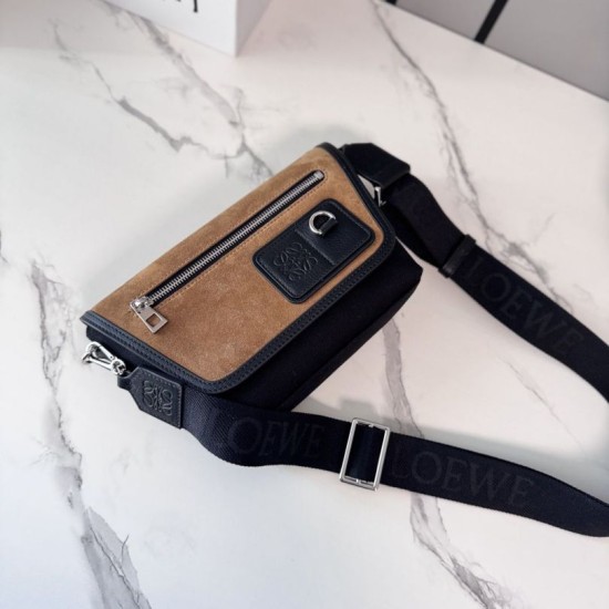 Cloni Bora Pari replica a tracolla LOEWE Mini Flex tela e pelle scamosciata marrone/nera firmate