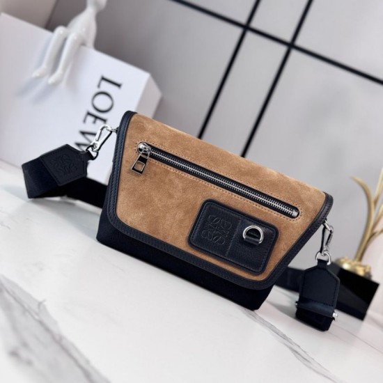 Cloni Bora Pari replica a tracolla LOEWE Mini Flex tela e pelle scamosciata marrone/nera firmate