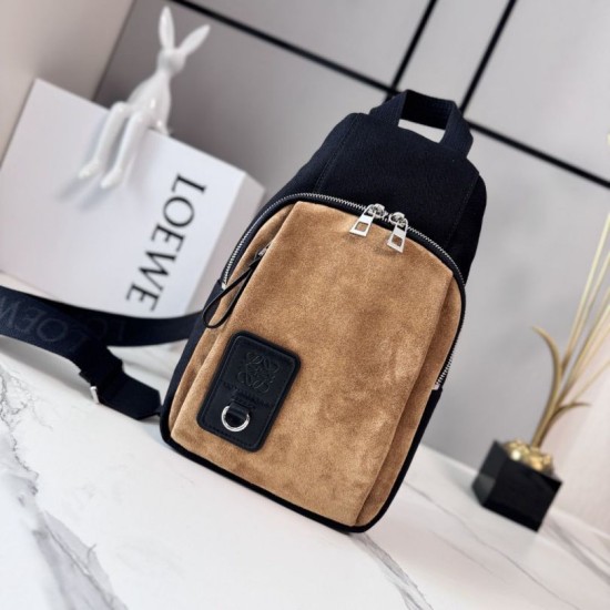 Replica di lusso Borse a tracolla Loewe Flex tela e pelle scamosciata marrone/nera Imitazioni Cloni Borse a tracolla Loewe Flex tela e pelle scamosciata marrone/nera firmate