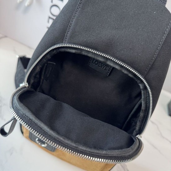 Replica di lusso Borse a tracolla Loewe Flex tela e pelle scamosciata marrone/nera Imitazioni Cloni Borse a tracolla Loewe Flex tela e pelle scamosciata marrone/nera firmate